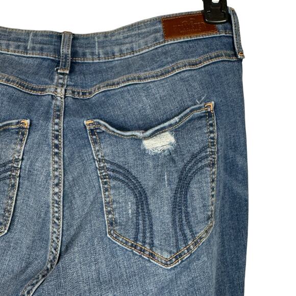 Hollister SZ 11R Hi-Rise Super Skinny Jeans Distressed Stretch Chewed Hems Blue - Picture 8 of 11